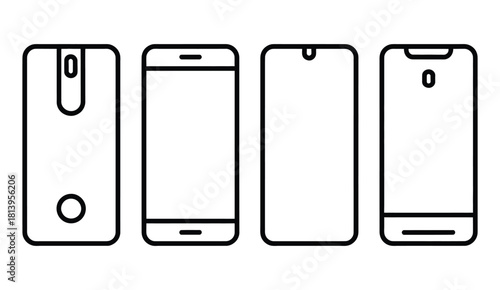 Smartphone Mobile Cellphone Device Gadget Technology Vector Illustration Simple Line Design Isolated on White Background for Mobile App Web Design Phone Case Mockup