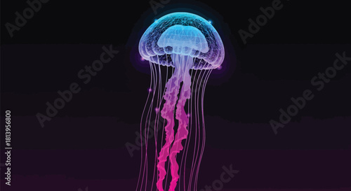 Neon jellyfish in deep sea