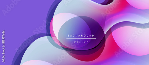 Abstract fluid shapes blend purple, pink, white hues. Modern design features overlapping layers, gradient effects. Text reads background design.