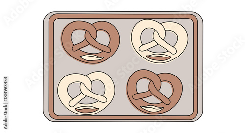 Pretzel dough shapes arranged on baking sheet prior to baking  