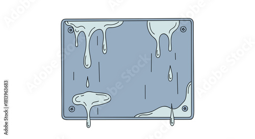 Metal plaque with rain droplets and dripping water texture  
