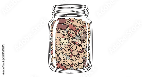 Jar filled with assorted dry beans in simple illustration style  