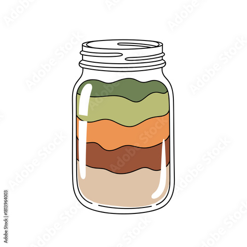 Layered smoothie in a mason jar with colorful ingredients  