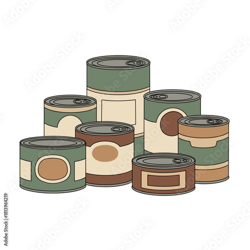 Assorted canned food in various colors and styles stacked together  