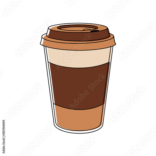 Hot cocoa takeaway cup in brown and beige with a lid  