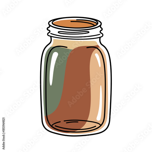 Mason jar in transparent style with earthy colors for storage  