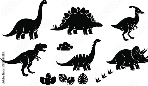 Dinosaur silhouette collection prehistoric animals vector illustration set