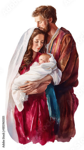 Watercolor the holy family mary, joseph, and the infant jesus, a tender depiction of love and devotion