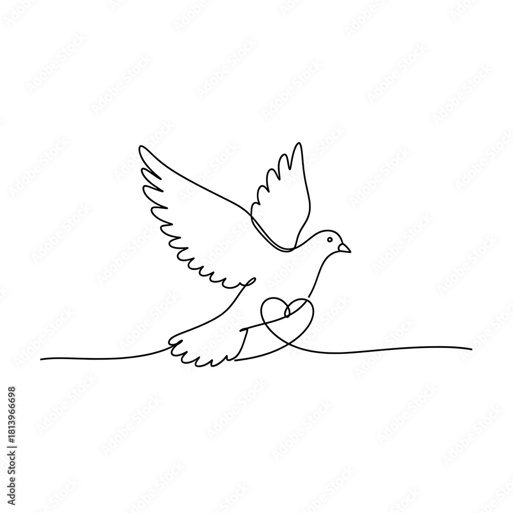 Fototapeta premium Elegant Line Art Dove with Heart Symbolizing Peace and Love.