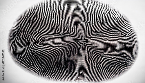 Ultra-close fingerprint showing sharp ridge lines and whorl patterns on a bright white background, ideal for forensic applications.