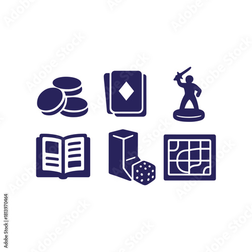 Collection of board game icons representing different game elements
