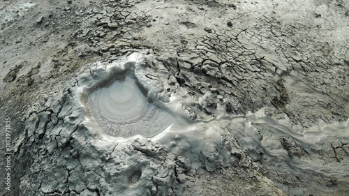 Mud volcanoes in Azerbaijan at Gobustan Nature Reserve near Baku. View of Mud volcano and landscape in Gobustan, Azerbaijan.