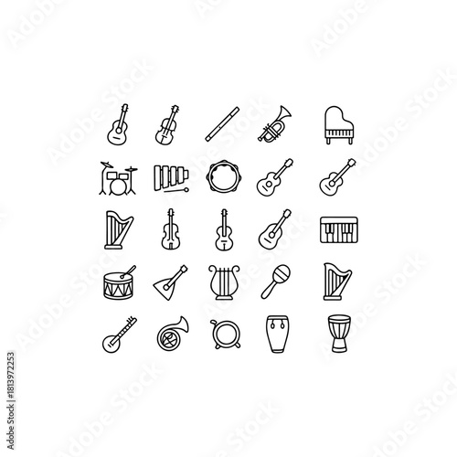 Collection of hand drawn musical instrument icons