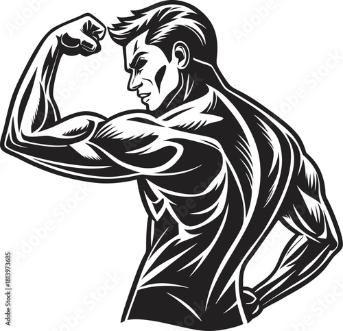 Muscular Man Flexing Arm – Vector Illustration