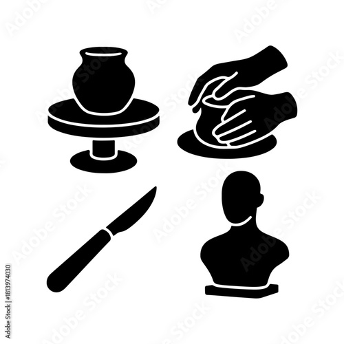 Pottery and sculpture tools and craft symbols