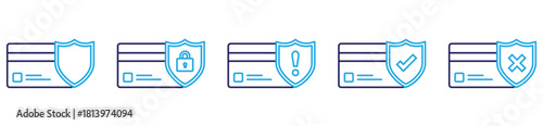 Financial protection icon collection with shield and credit card symbols, designed for secure transaction concepts and digital banking interfaces.