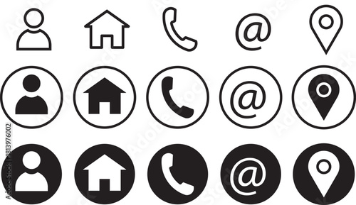 Business card icon set. Contact icon set. Thin line Contact icons set. Contact symbols - Phone, mail, fax, info, e-mail, support. vector for business card and website