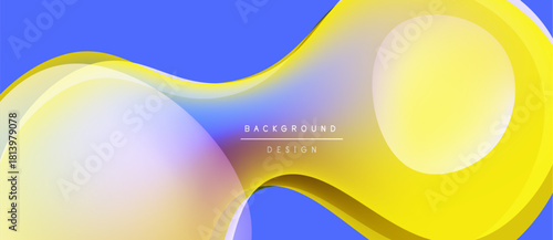 Abstract fluid shapes, vibrant colors, blue yellow gradients. Modern design element, smooth curves, dynamic composition. Background texture.