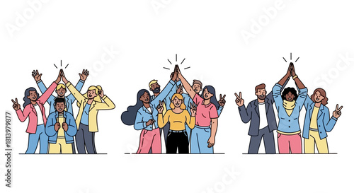 High Five Celebration Diverse Groups Celebrating Success and Teamwork with Unity and Positive Energy