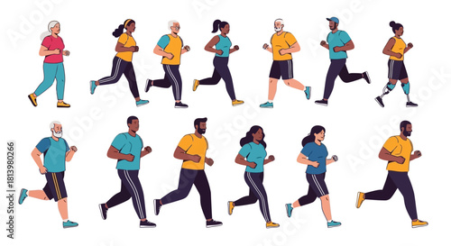 A diverse and inclusive community of multicultural people jogging together, promoting a healthy and active lifestyle