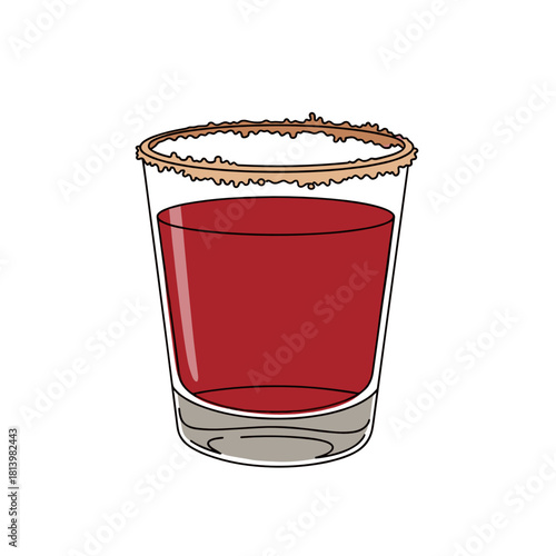 Red cocktail in glass with sugar rim on white background  