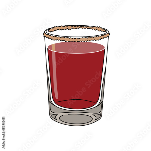 Red cocktail in glass with sugar rim for festive celebrations  