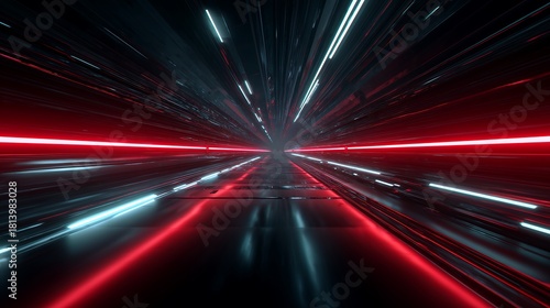 Fototapeta Naklejka Na Ścianę i Meble -  Futuristic tunnel with red and blue light trails