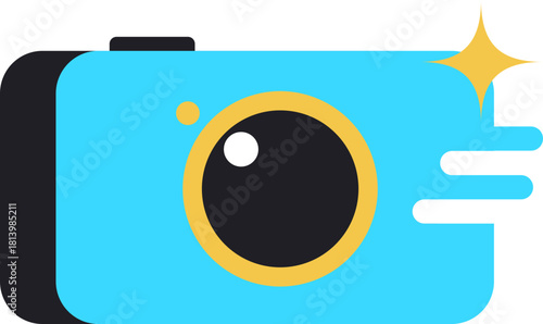 Stylized digital camera icon with vibrant colors and clean graphic design