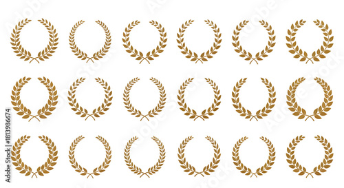 Collection of golden laurel wreaths, symbols of victory and achievement.