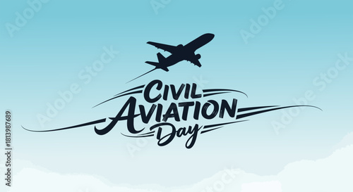 International Civil Aviation Day Design with Airplane Silhouette and Sky