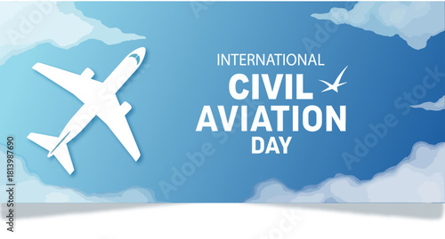 International Civil Aviation Day Airplane Silhouette in Cloudy Sky