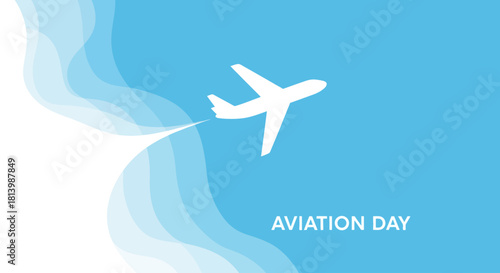 Aviation Day Graphic Airplane Silhouette with Abstract Streamers