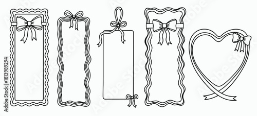 Delicate pink decorative borders and frames with bows and hearts