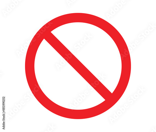 A vibrant red prohibition sign against a clean white backdrop, symbolizing restriction, limitation, and denial, perfect for conveying messages of caution, warning, or noncompliance isolated on