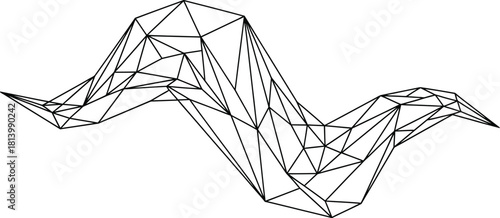 Abstract low poly wireframe mesh structure depicting a fluctuating wave or terrain surface