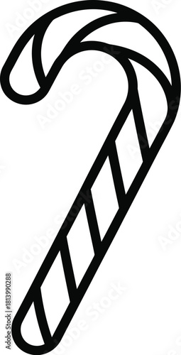 Simple black and line art icon of a classic striped candy cane