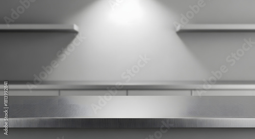 Wallpaper Mural Modern stainless steel counter with spotlight overhead, perfect for retail, exhibition, or product display Torontodigital.ca