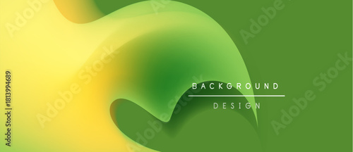 Abstract fluid shapes blend yellow, green hues. Modern design features text background design. Smooth gradients create dynamic visual effect.