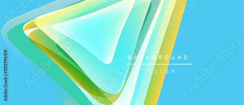 Abstract flowing shapes, vibrant colors, dynamic composition. Light gradients create modern visual effect. Blue background enhances design.