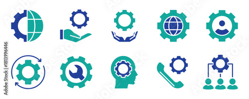 Global gear icon representing international industry and technology