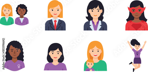 Diverse group of women in professional attire and casual clothing