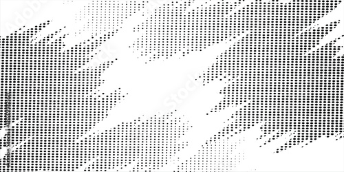 Grunge halftone diagonal scratch background. Fading grit noise texture. Dotted pop art sandy wallpaper. Retro pixel backdrop. Anime or manga style comic overlay. Vector illustration.