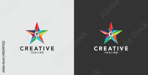 Digital colorful abstract icons, elements and symbols with initial G logo, template