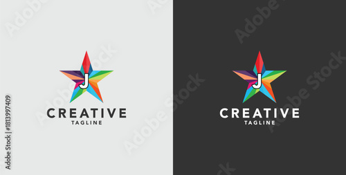 Digital colorful abstract icons, elements and symbols with initial J logo, template