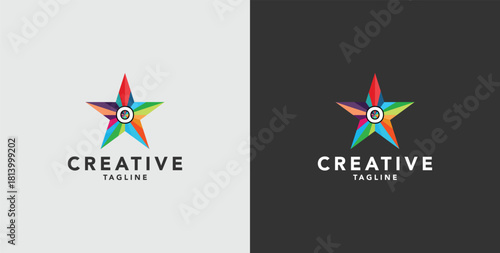 Digital colorful abstract icons, elements and symbols with initial O logo, template