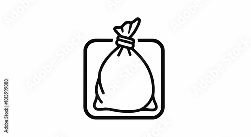 A simple black line icon of a full, tied garbage bag inside a rounded square, representing waste and disposal.
