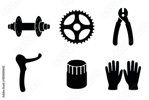 Essential bicycle repair tools kit including wheel hub and gear