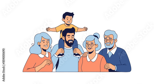 Illustration of a multi-generational family group portrait.