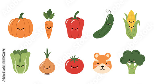 Cartoon vegetable characters set smiling and happy for food design