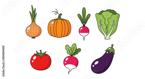 Cartoon vegetables collection isolated on white background for design
